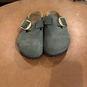 Birkenstock Green Mules with Gold Buckle